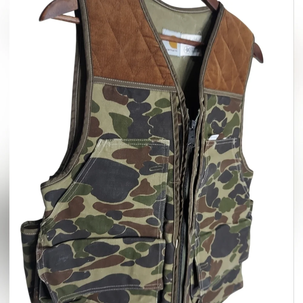 Vintage Carhartt Canvas Duck Camouflage Hunting Vest
